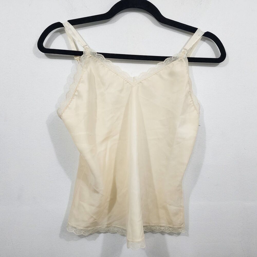 Vintage Ivory White Nylon Lace Slip Camisole Cami Lingerie Undergarment Size 32